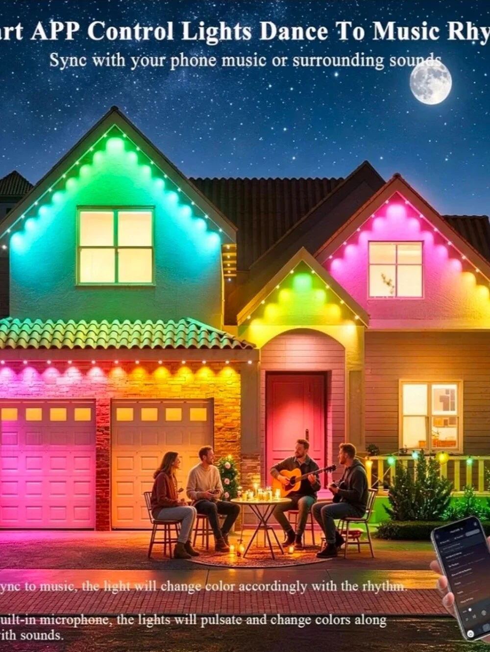 400FT Smart Permanent Outdoor Lights, RGB+IC Eave Outdoor Lights.